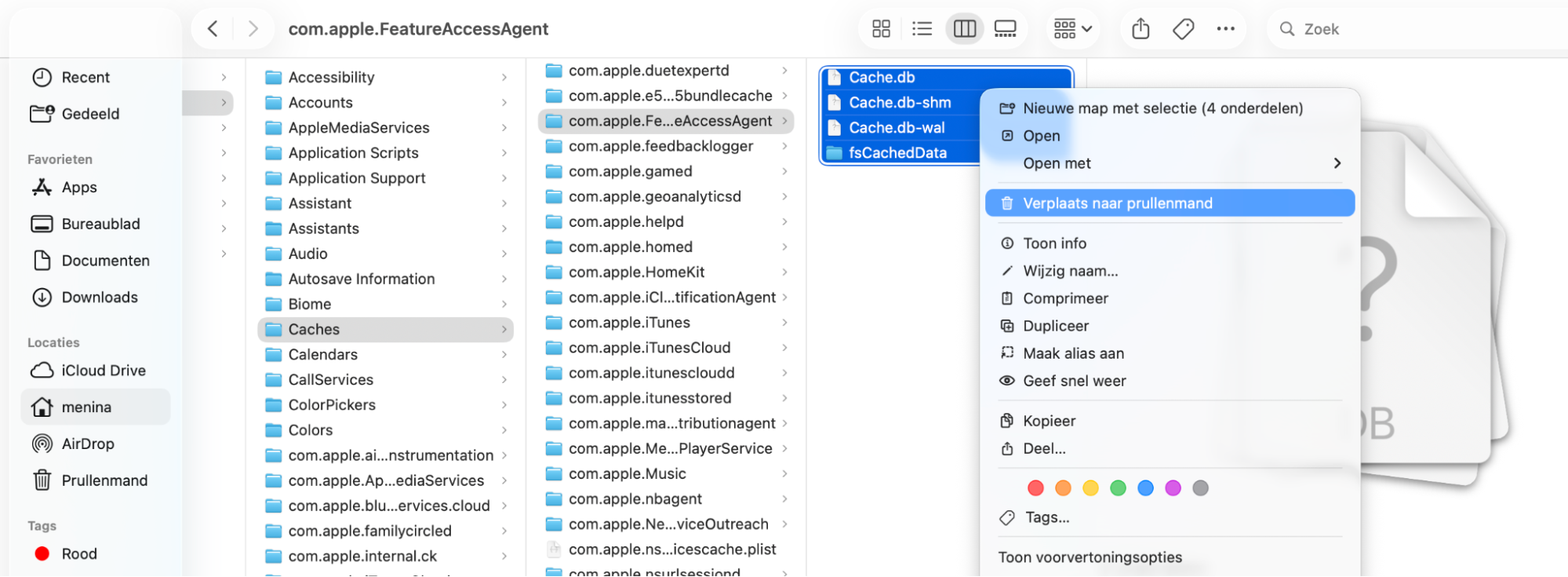 Als je weet wat je veilig kunt verwijderen, kun je die bestanden eenvoudig naar de prullenbak verplaatsen en deze legen, net zoals bij andere bestanden die je wilt verwijderen.