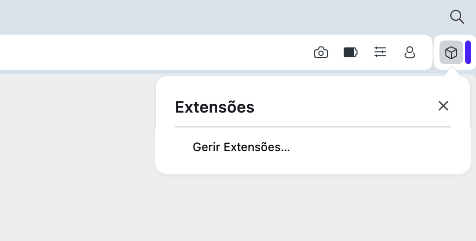 Apagar extensões no Opera não é difícil. Clique no ícone em forma de cubo no topo do navegador e, em seguida, selecione Gerir extensões.