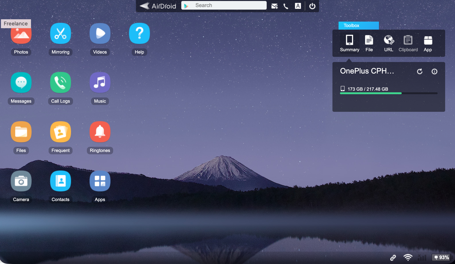 You'll now see the AirDroid interface on your Mac's web browser. Use the icons to browse for different types of files, and to move data back and forth.