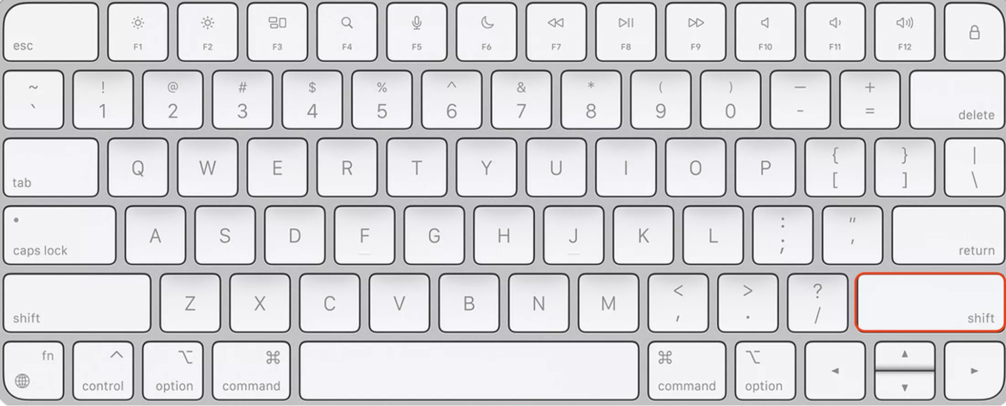 Houd de Shift-toets rechtsonder op je toetsenbord ingedrukt en houd alle toetsen ongeveer zeven seconden vast. Dit is het proces om de SMC-instellingen op een Intel MacBook met een Apple T2-chip te resetten en Bluetooth-problemen op te lossen.