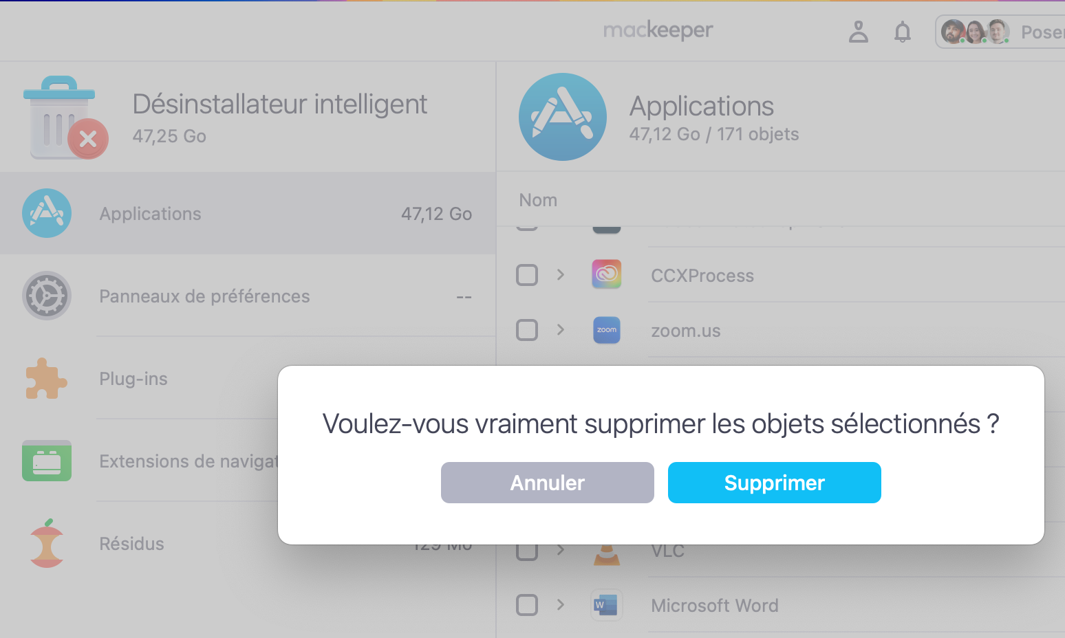 Cliquez sur Supprimer dans &nbsp; la fenêtre déroulante du &nbsp; Désinstallateur intelligent &nbsp; pour confirmer votre choix.