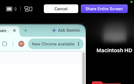 You can now choose to share the contents of your entire screen by clicking the ‘Share Entire Screen’ button in the top right of your screen.