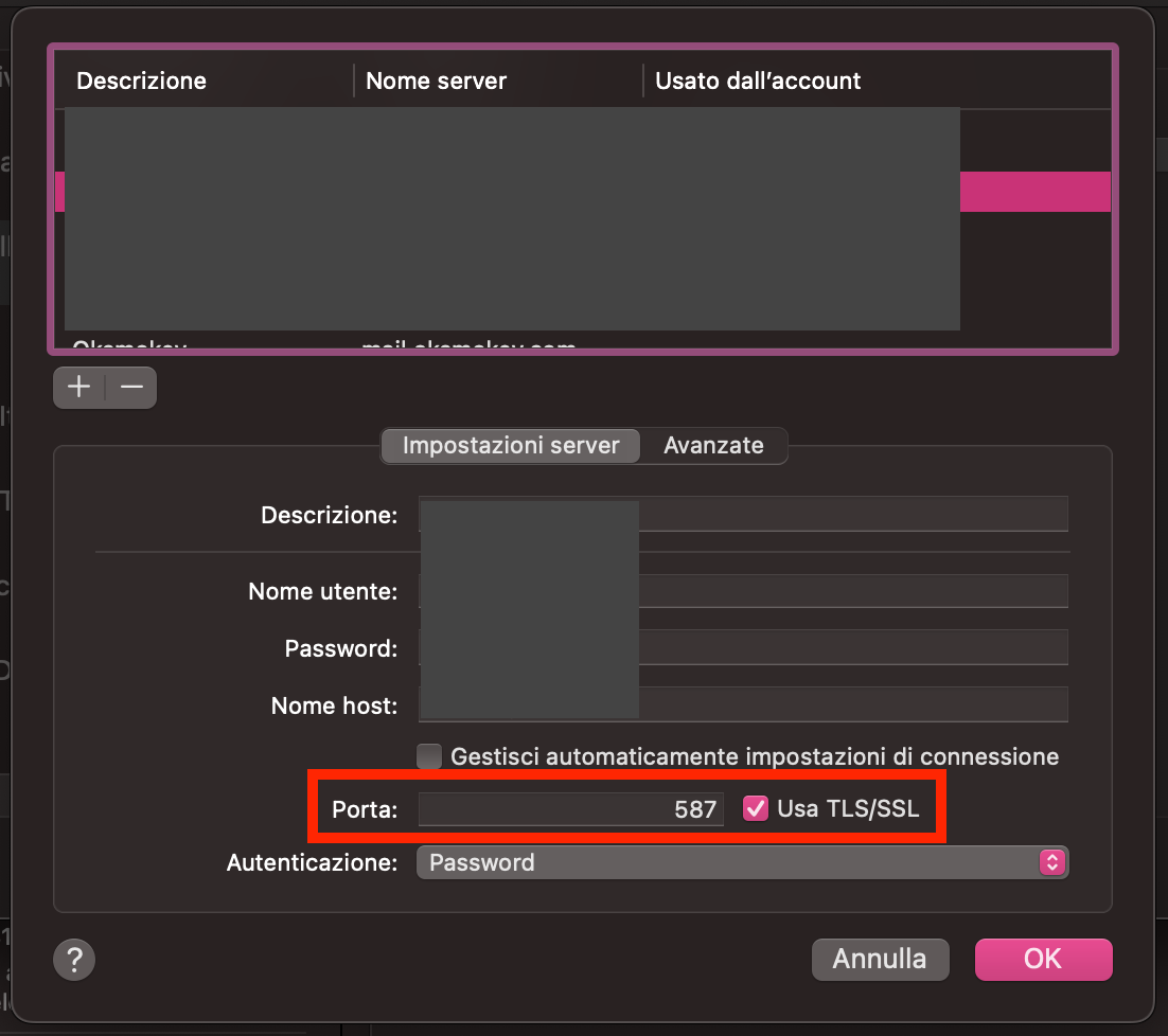 Infine, prima di scrivere un’email, compila le informazioni dell’account, incluso il campo Porta, e clicca su OK per confermare la tua scelta.