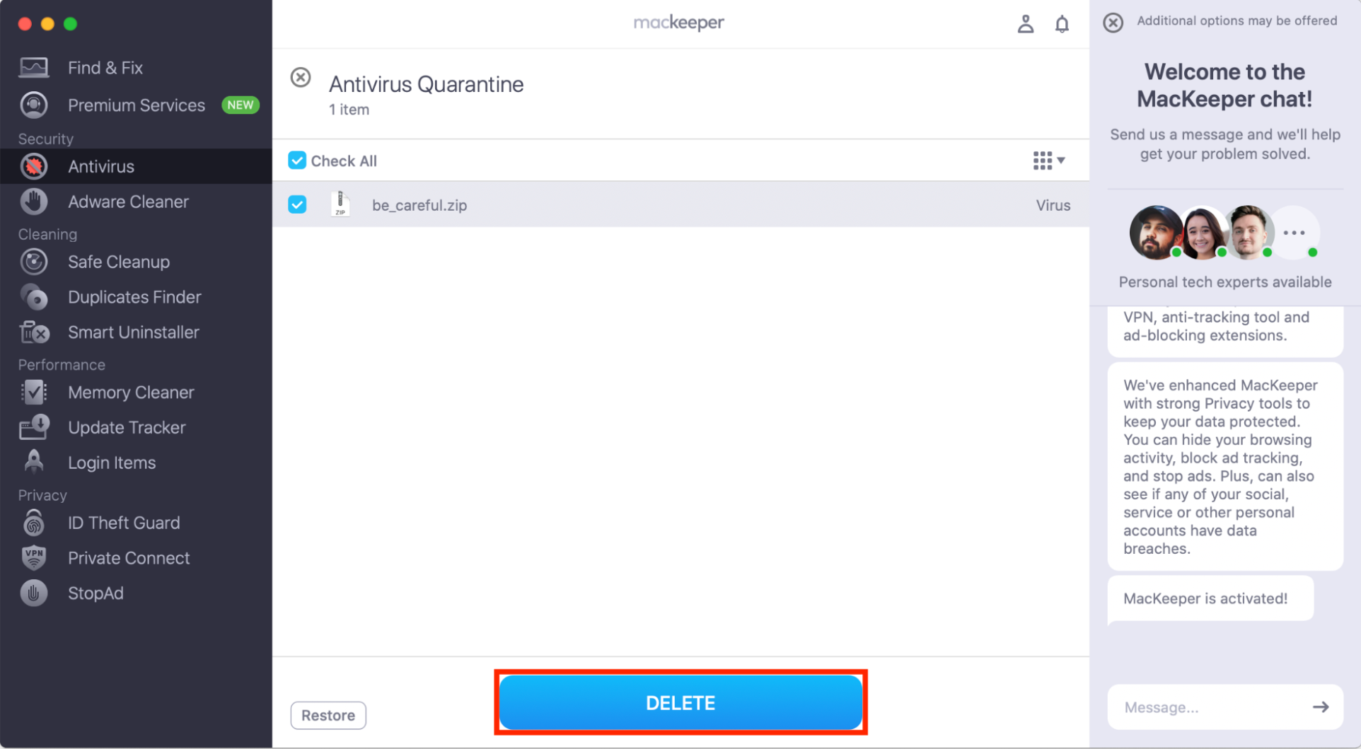 MacKeeepr's Antivirus on Mac. After scanning your Mac to detect all viruses, use MacKeeper's Antivirus to remove the threats and avoid them making an unwanted change to your Mac username.