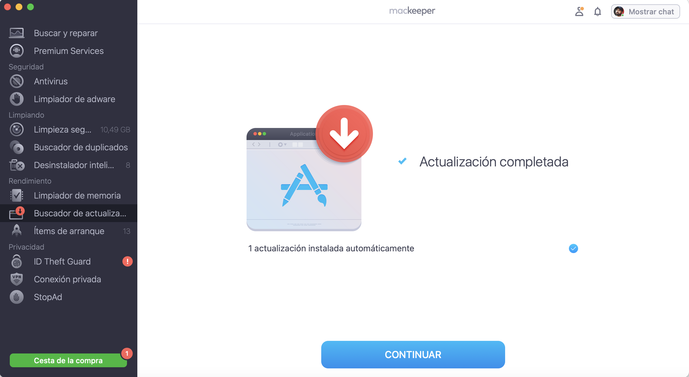 El proceso de actualización ha finalizado. Haz clic en Reexplorar para comprobar las nuevas actualizaciones disponibles.
