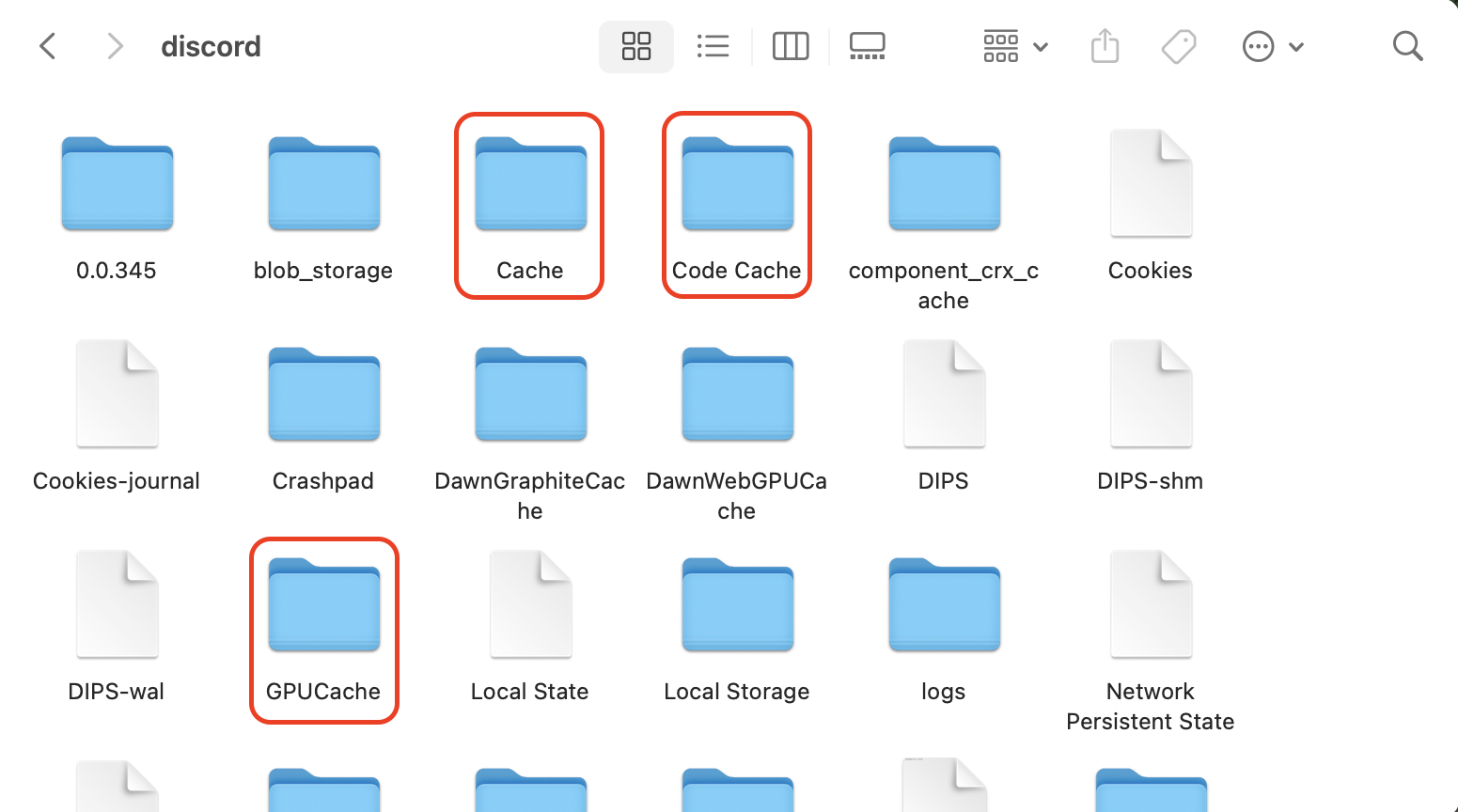 Select and delete the Cache, Code Cache, and GPUCache folders from the Discord directory to remove temporary files that may be causing issues.