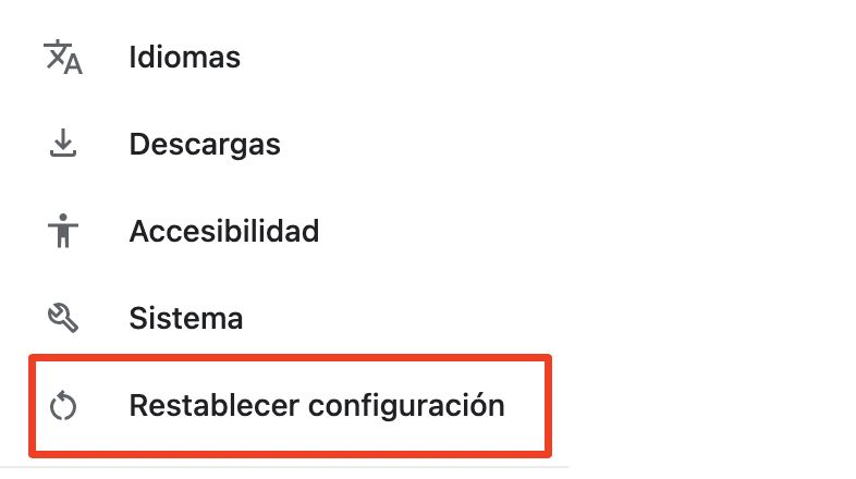 Selecciona Restablecer configuración en el menú de la izquierda para continuar.