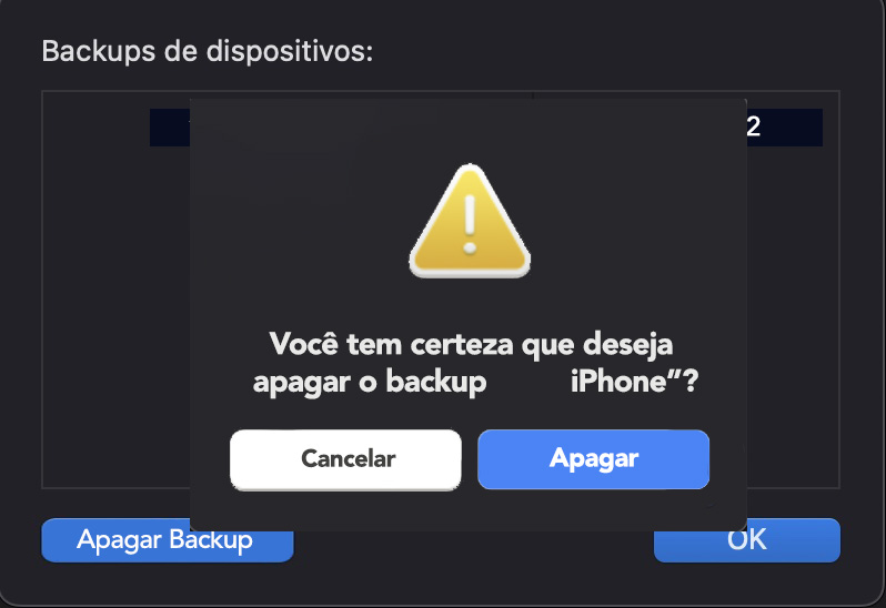 Na janela pop-up, selecione o backup do iOS que deseja remover e clique no botão Apagar.