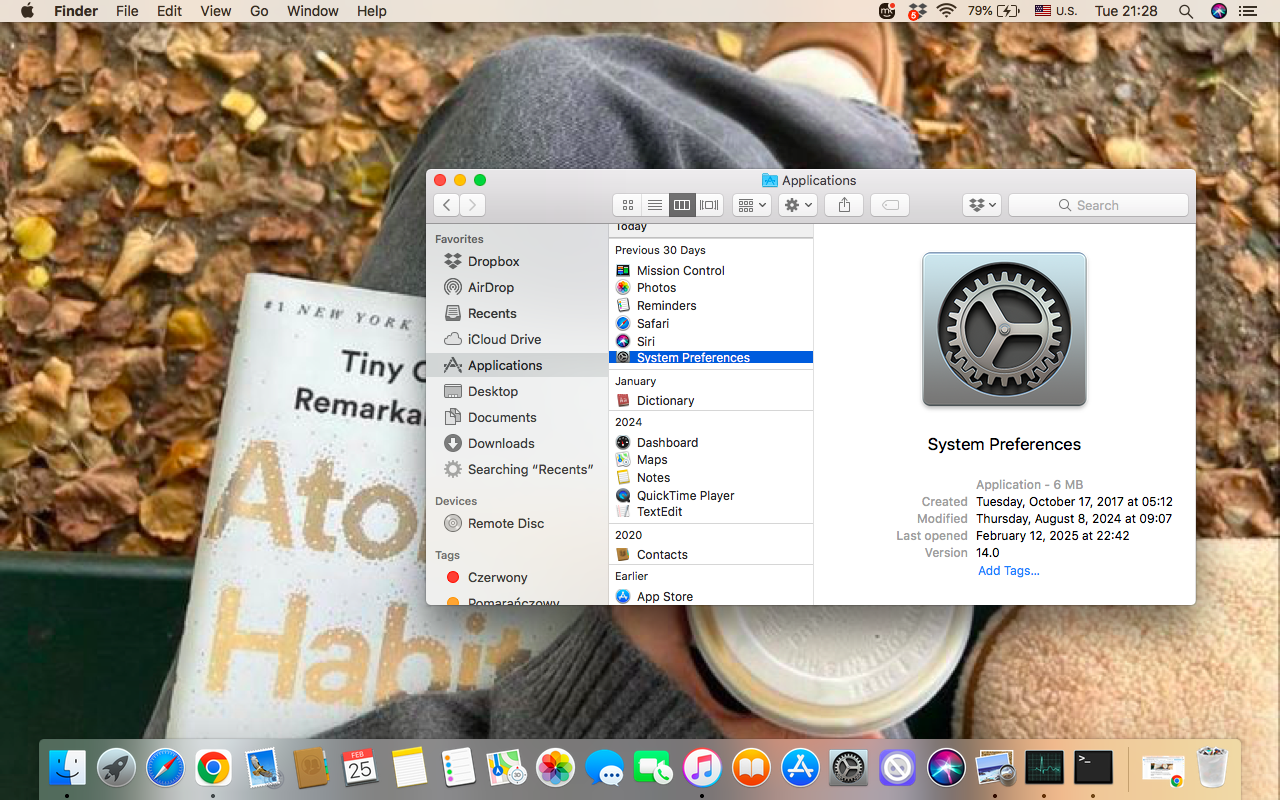 To get access to System Preferences via Finder, first open Finder, then go to the Applications folder, and choose System Settings/ System Preferences.