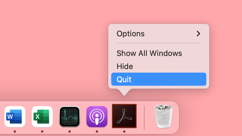 To close unnecessary apps on a Mac, right click on them on your Dock, then select Quit.