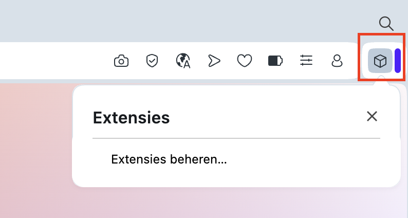 Het verwijderen van extensies in Opera is niet moeilijk. Klik op het kubusvormige pictogram bovenaan in je browser en kies daarna Extensies beheren.