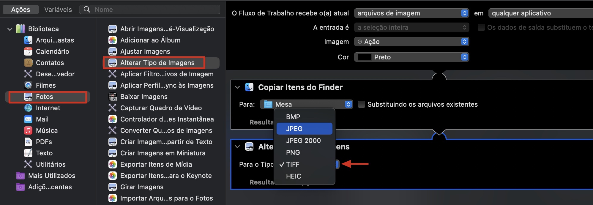 Escolha qual arquivo de imagem você gostaria de mudar suas fotos no macOS. Selecione JPEG quando a lista de opções aparecer.