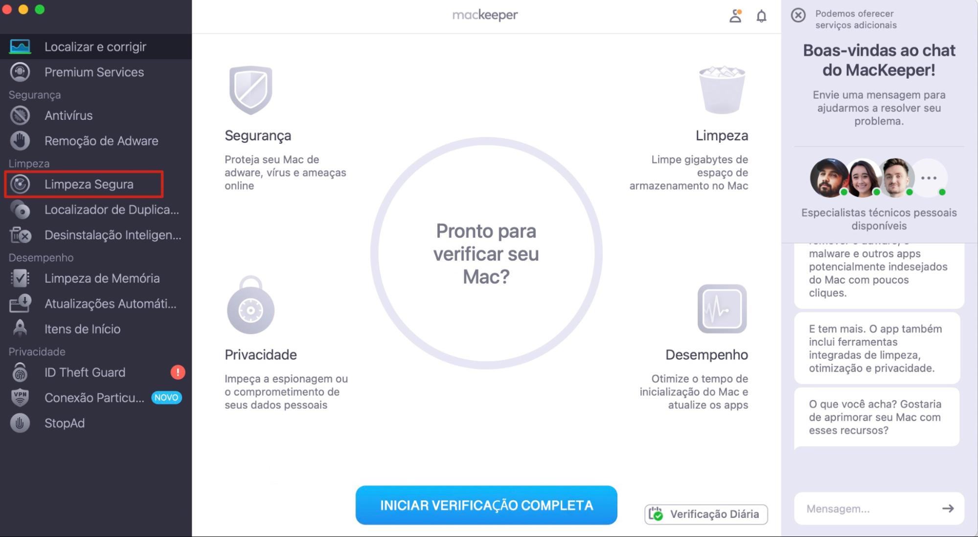 Para liberar espaço no seu Mac, use a Limpeza Segura do MacKeeper. Isso pode ajudar com o problema do iCloud Drive ocupar espaço no Mac.