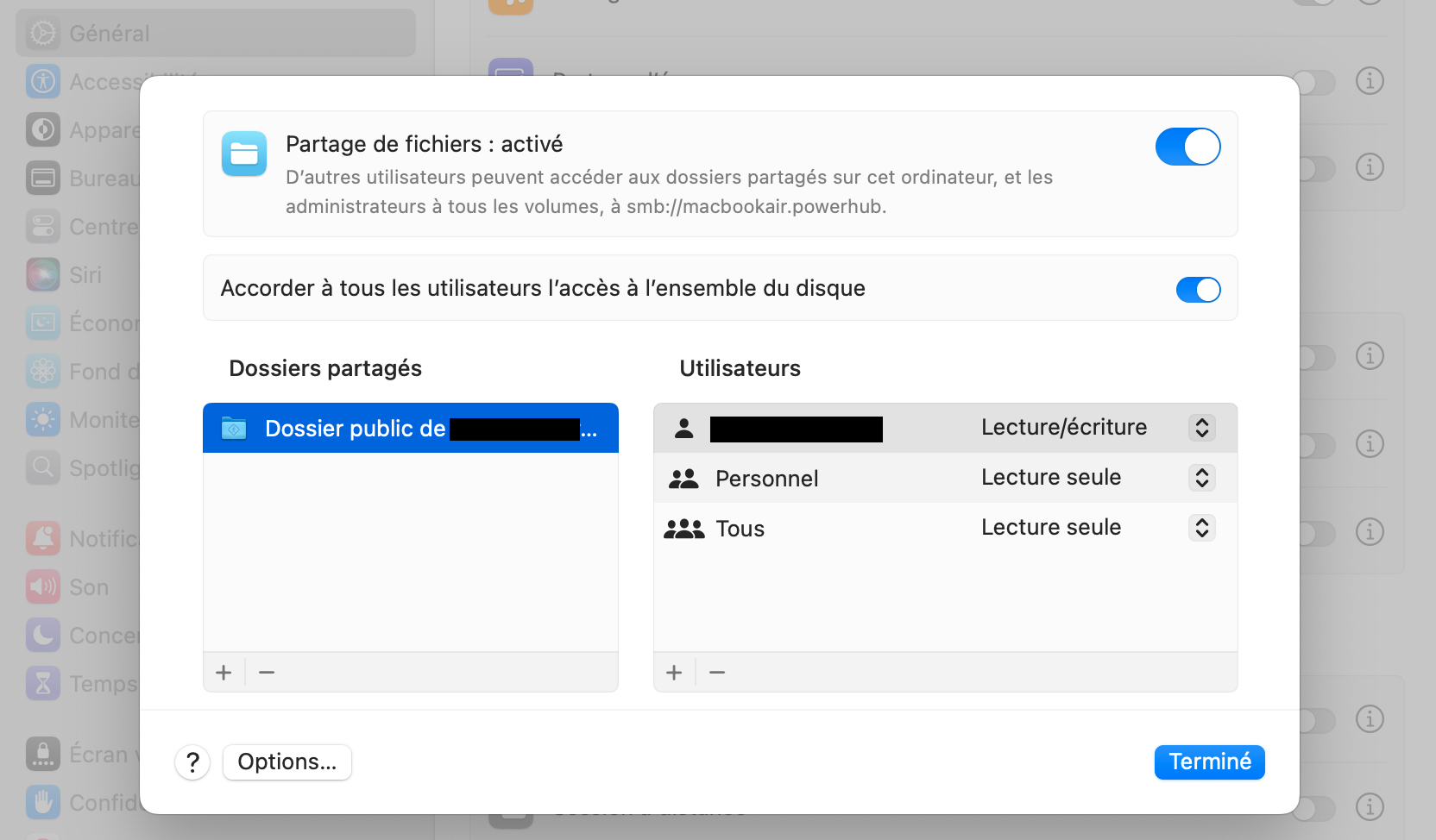 Ensuite, ajoutez le dossier partagé sur le second Mac pour qu’y soient stockées les sauvegardes Time Machine de votre premier Mac. Ensuite, ajoutez le dossier partagé sur le second Mac pour qu’y soient stockées les sauvegardes Time Machine de votre premier Mac.