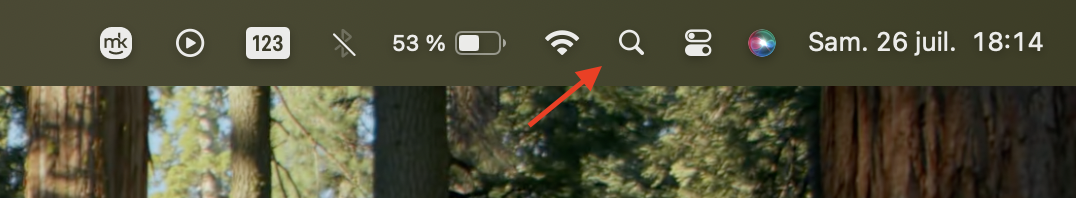 Utilisez le Terminal pour lancer l'application. Démarrez en cliquant sur l'icône Spotlight dans la barre des outils.