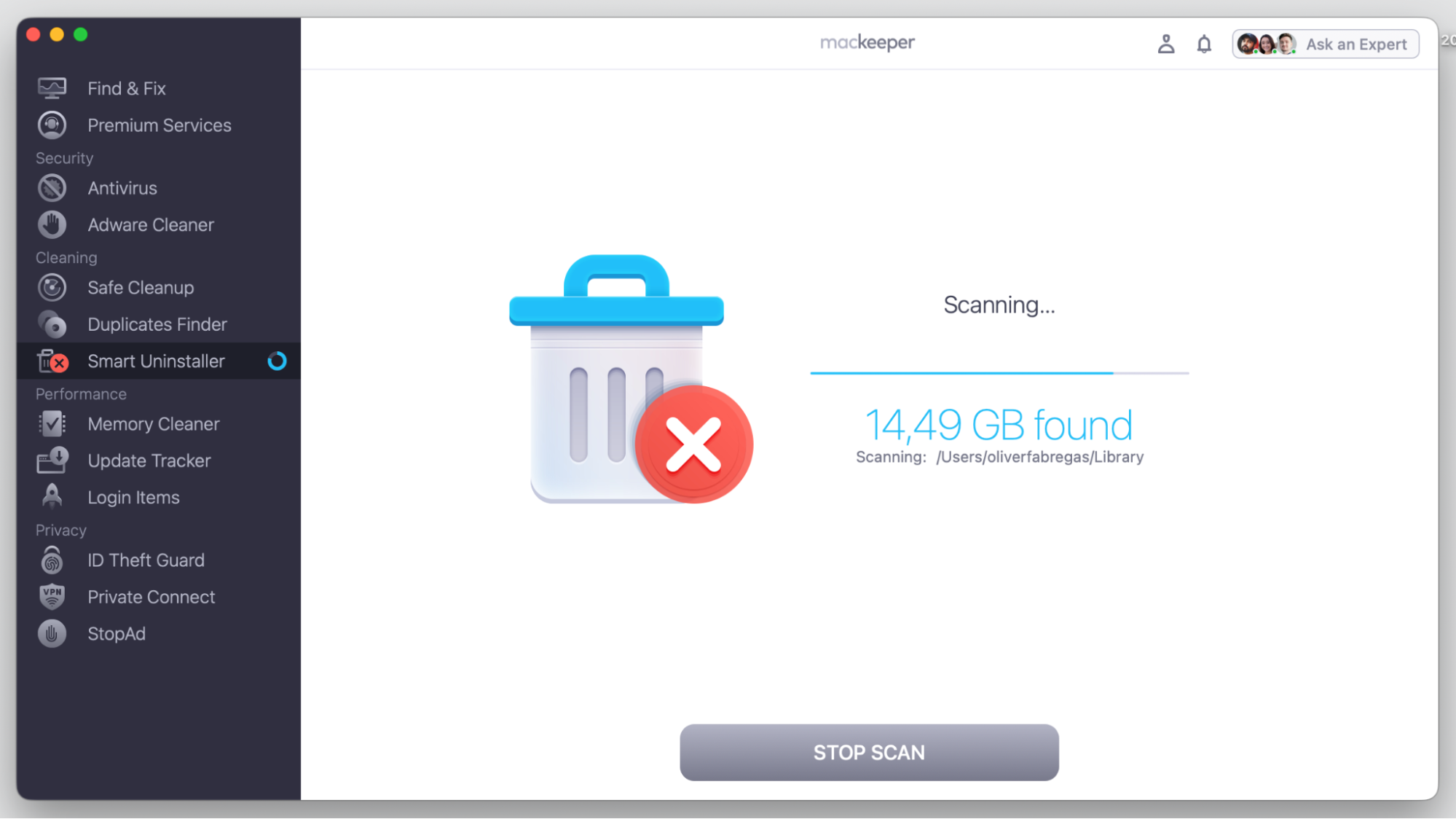 Now, wait until MacKeeper's Smart Uninstaller finishes scanning your Mac to see the results.