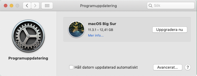 Om din Mac hittar några väntande macOS- eller App Store-uppdateringar listas de här, redo för dig att klicka på Uppgradera.
