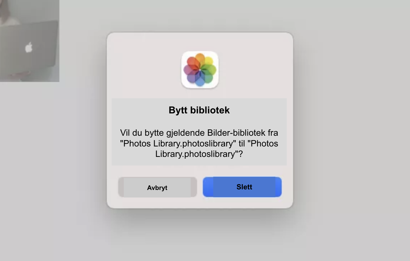 I den åpnede popupen, bekreft byttet av Bildearkiv