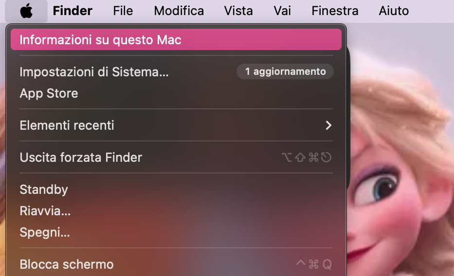 Per capire quale tipo di Mac hai e avviarlo in modalità provvisoria, fai clic sul logo Apple e seleziona Informazioni su questo Mac dal menu a discesa.