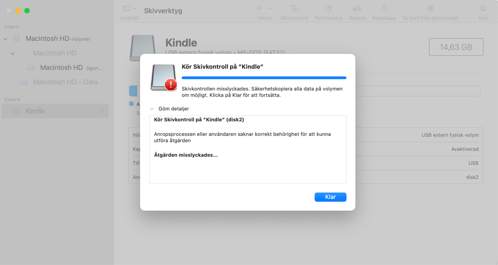 När Skivverktygs skanning är klar klickar du på knappen 'Klar' för att slutföra processen med att åtgärda problem på en Mac.