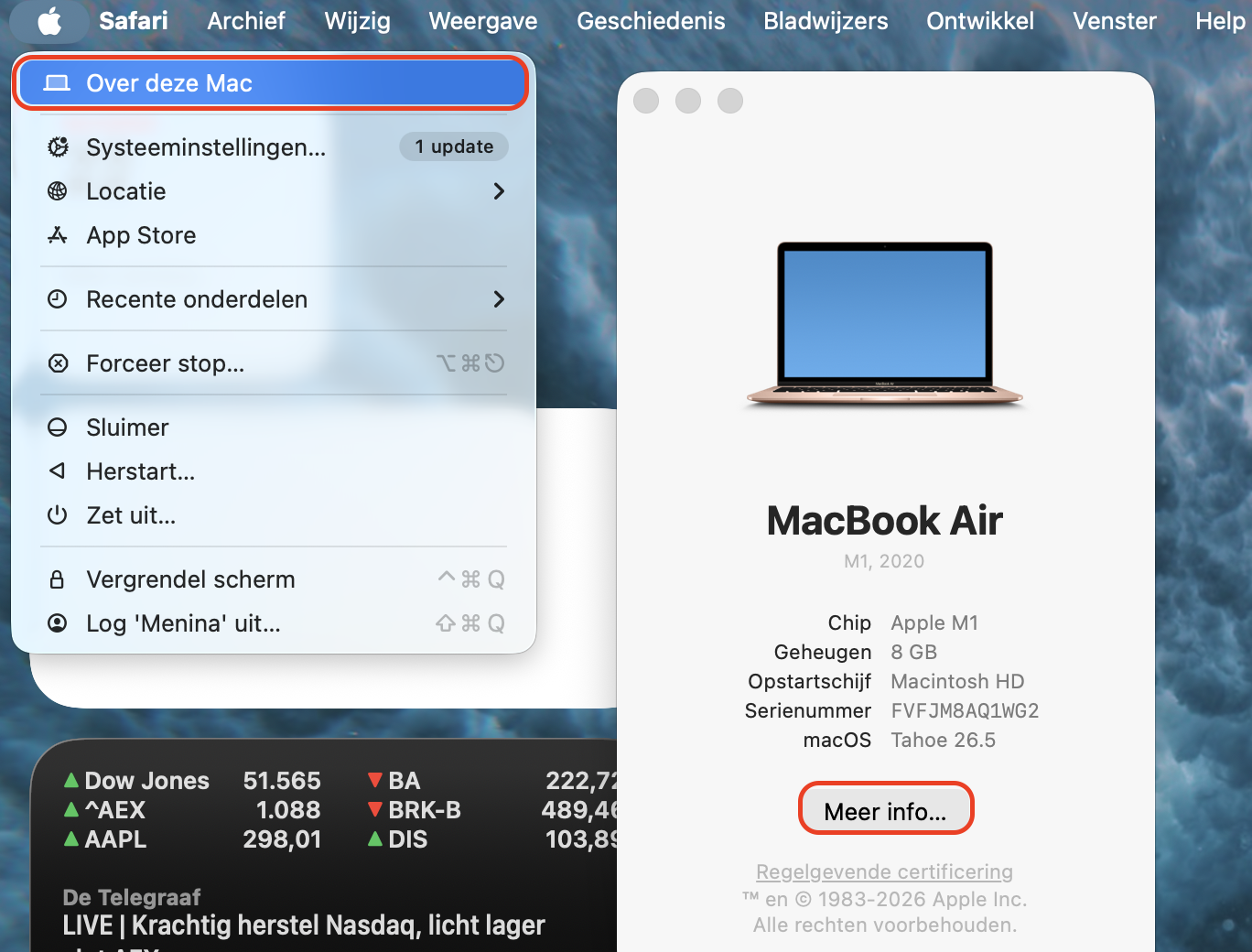 Open het Apple-menu, selecteer Over deze Mac, klik op Meer info en bekijk het gedeelte Geheugen om te controleren of je Mac RAM-upgrades ondersteunt.