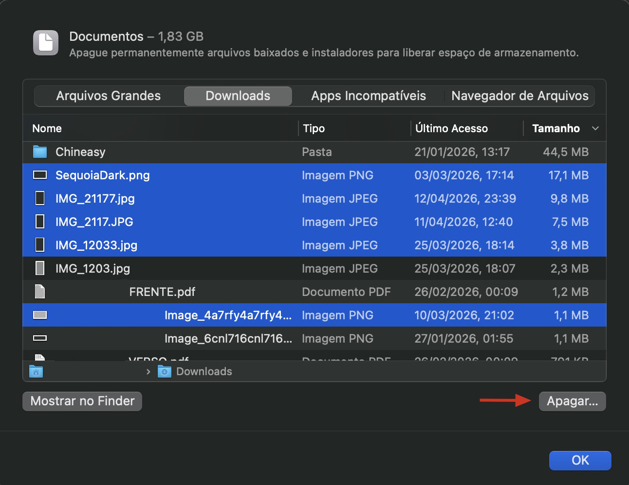 Para reduzir a desorganização, selecione os arquivos que você deseja excluir, clique com o botão direito neles e clique no botão Apagar.