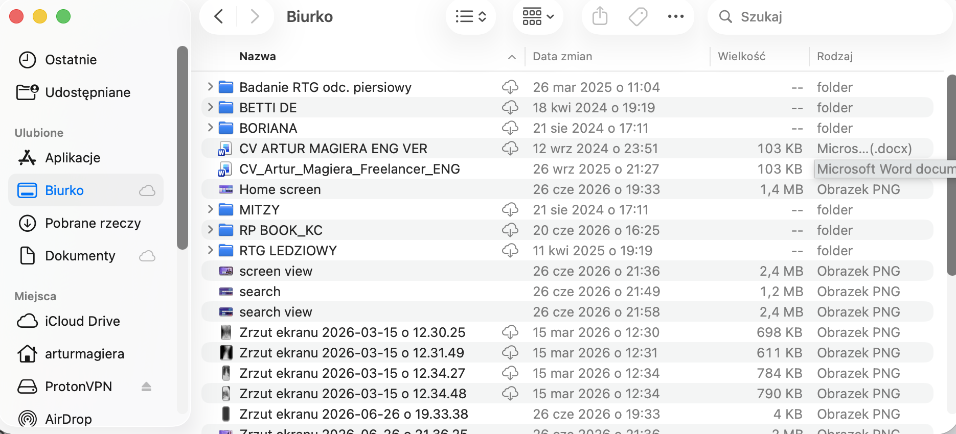 Otwórz folder Biurko z Findera, aby ręcznie uporządkować pulpit