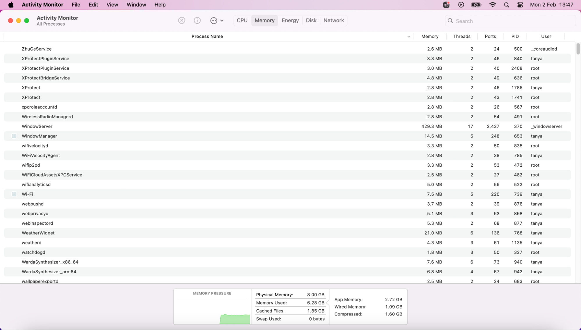 Once open, click on the Memory Tab. Look at the available RAM at the bottom of the screen. If it’s green, it's good; if it's red or above 80%, then you might want to declutter your device.