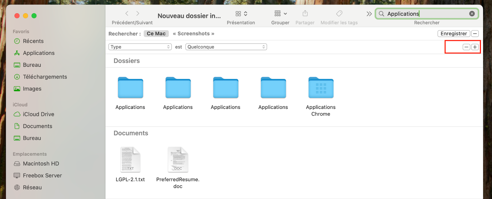 Maintenant, lorsque vous ouvrez un nouveau dossier intelligent sur Finder, définissez les critères de recherche pour identifier les fichiers. Grâce à cette action, vous pourrez filtrer les applications sur votre appareil Apple.