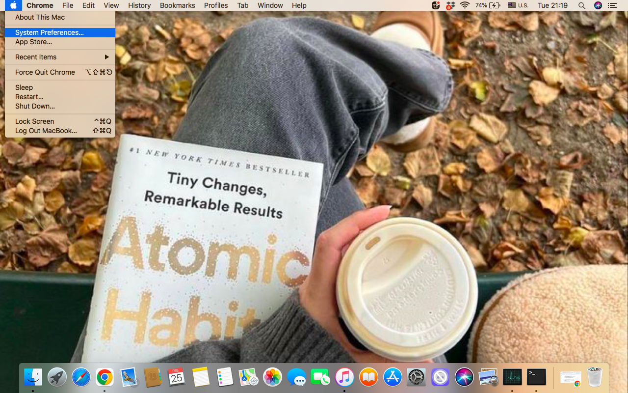 To access System Preferences from the Apple menu, first launch the Apple menu, then choose System Preferences in the drop-down menu.