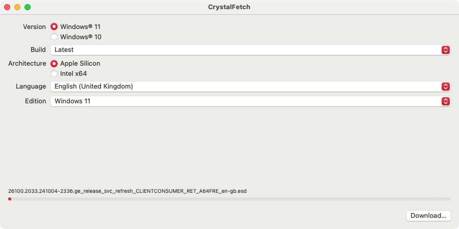 To use Boot Camp, you need an Intel Mac. You also need a copy of Windows. Here, the free CrystalFetch is great, as it lets you easily get the file you need.