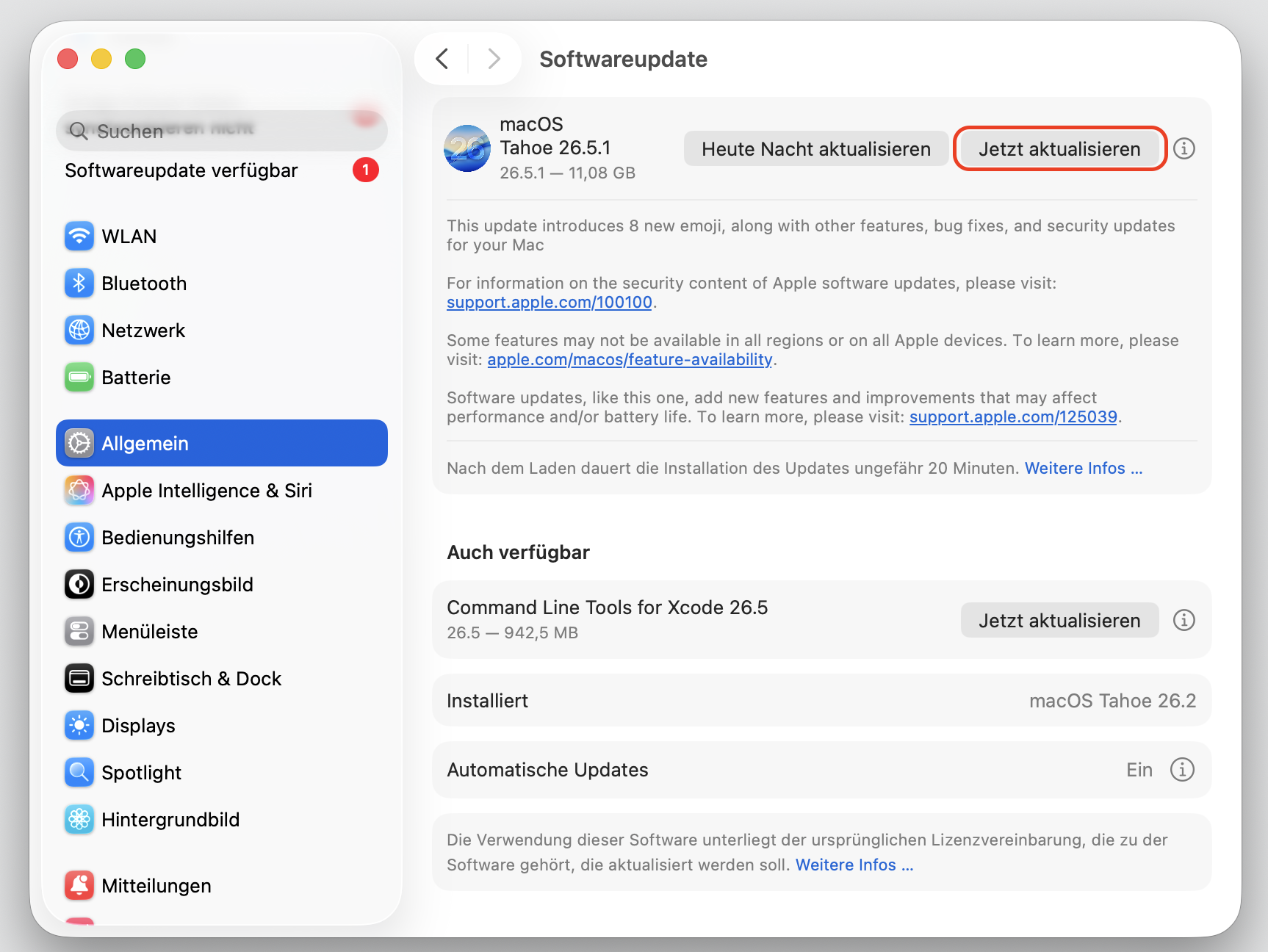 Sobald der Download abgeschlossen ist, startet Ihr Mac automatisch neu.