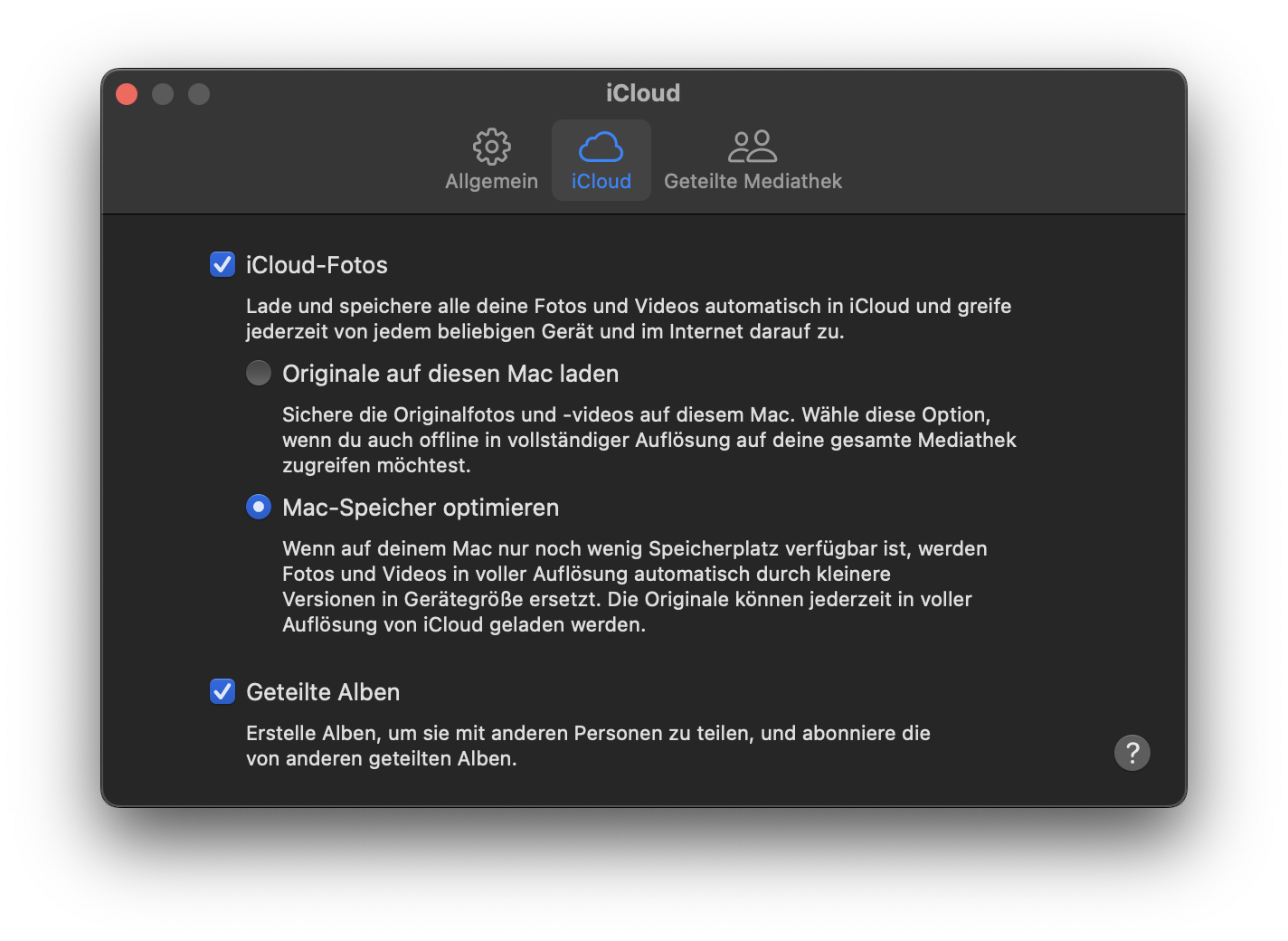 Klicken Sie nun im Popup-Menü auf iCloud und dann auf Originale auf diesen Mac laden. Jetzt können Sie alle Ihre Bilder in Ihrer bevorzugten Fotobibliothek speichern.