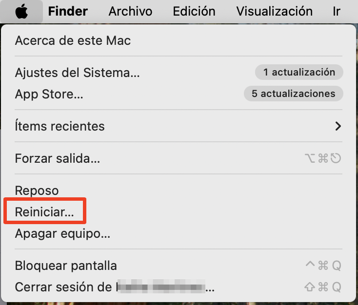 Reiniciar el ordenador es la solución principal para el problema de mal funcionamiento del USB. Para reiniciar tu Mac, haz clic en el logotipo de Apple en la barra de menú y selecciona la opción Reiniciar.