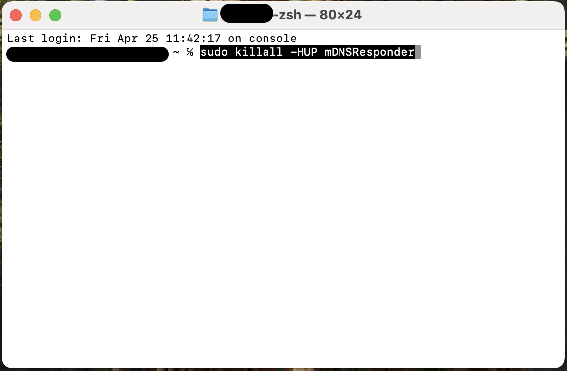 Type sudo killall -HUP mDNSResponder, press Return, then enter your admin password to flush the DNS cache and restore iCloud connectivity.