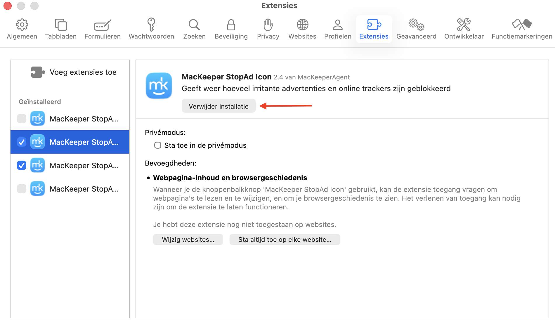 Onder Plug-ins en Extensies zoek je de plug-ins die je wilt verwijderen en klik je op Verwijderen om ongebruikte plug-ins op te ruimen die onnodig ruimte innemen op je apparaat.