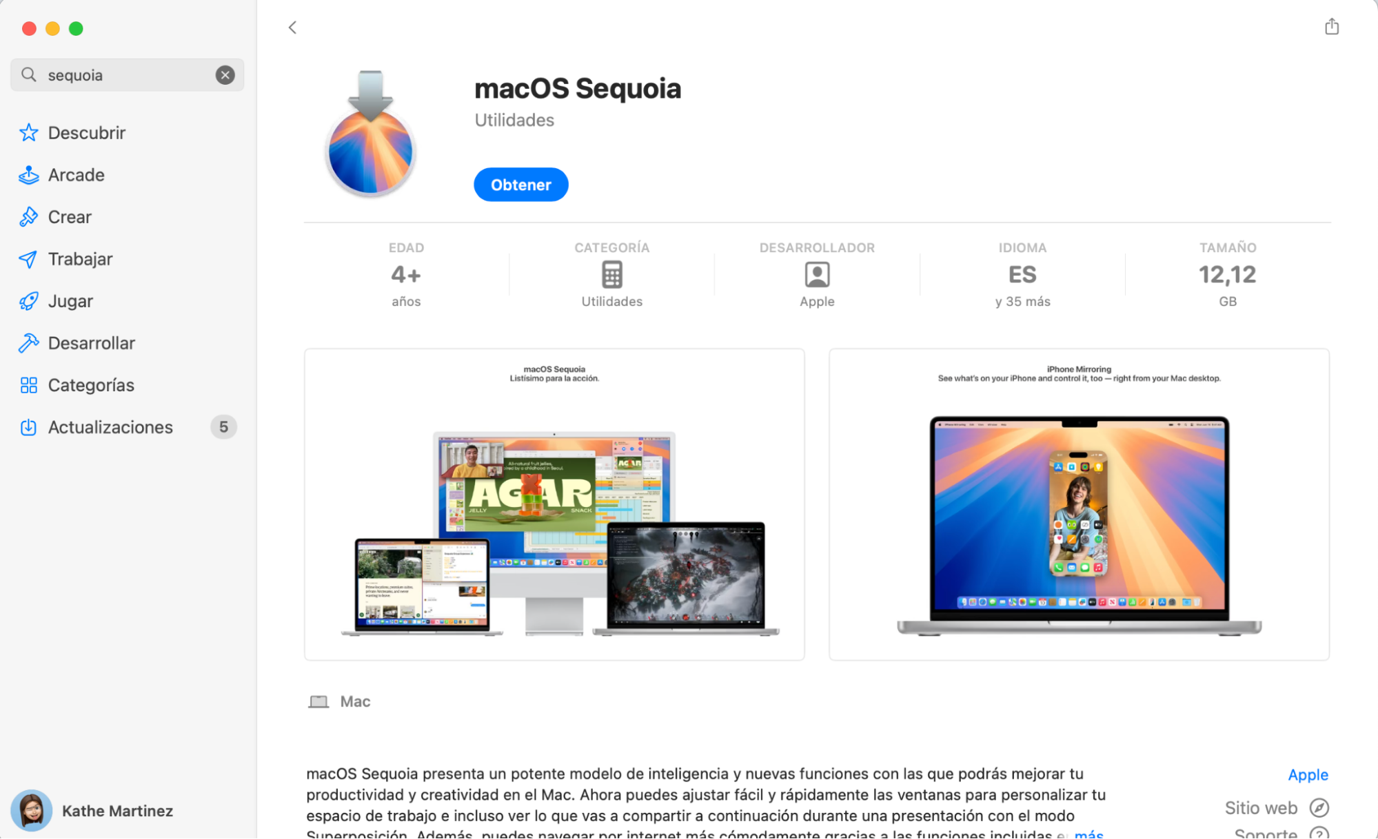 En la Mac App Store, busca simplemente la versión de macOS que deseas utilizar para crear tu instalador USB de arranque.