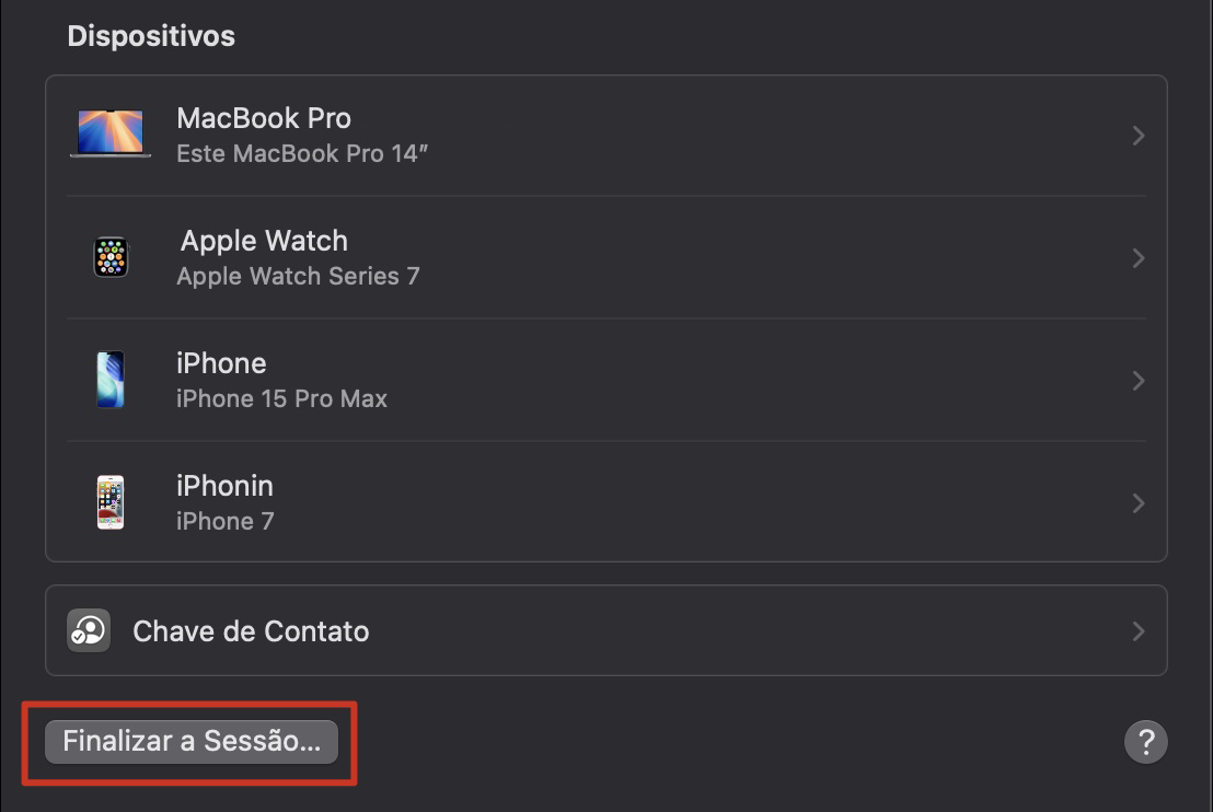 Faça backup de arquivos importantes, abra Ajustes do Sistema > Conta Apple e selecione Sair para desconectar seu Mac da Conta Apple e serviços relacionados.