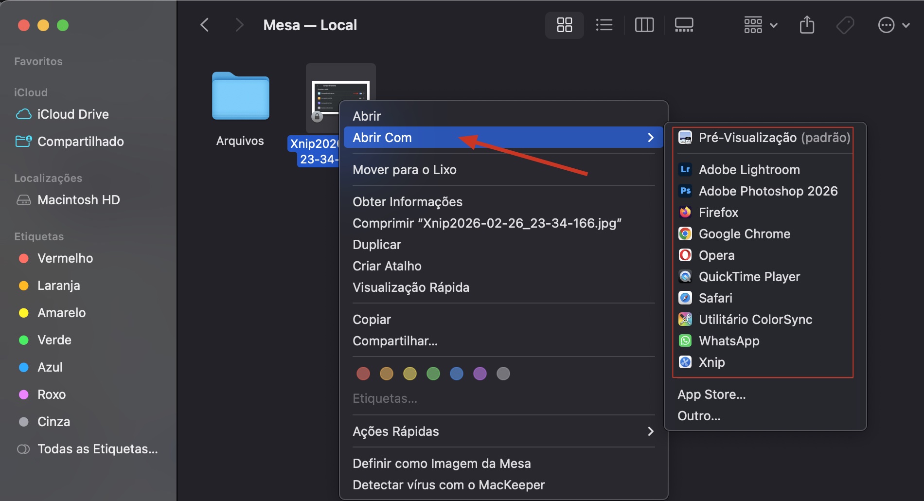 O menu Abrir Com no Mac. Use isso para abrir um arquivo com um aplicativo diferente quando estiver tentando corrigir arquivos corrompidos no Mac.