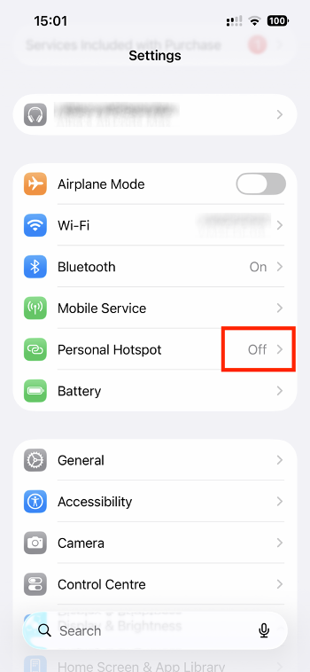 To disable conflicting connections and fix the iPhone Mirroring issue on your Mac, tap Settings on your iPhone and make sure Personal Hotspot is turned off.