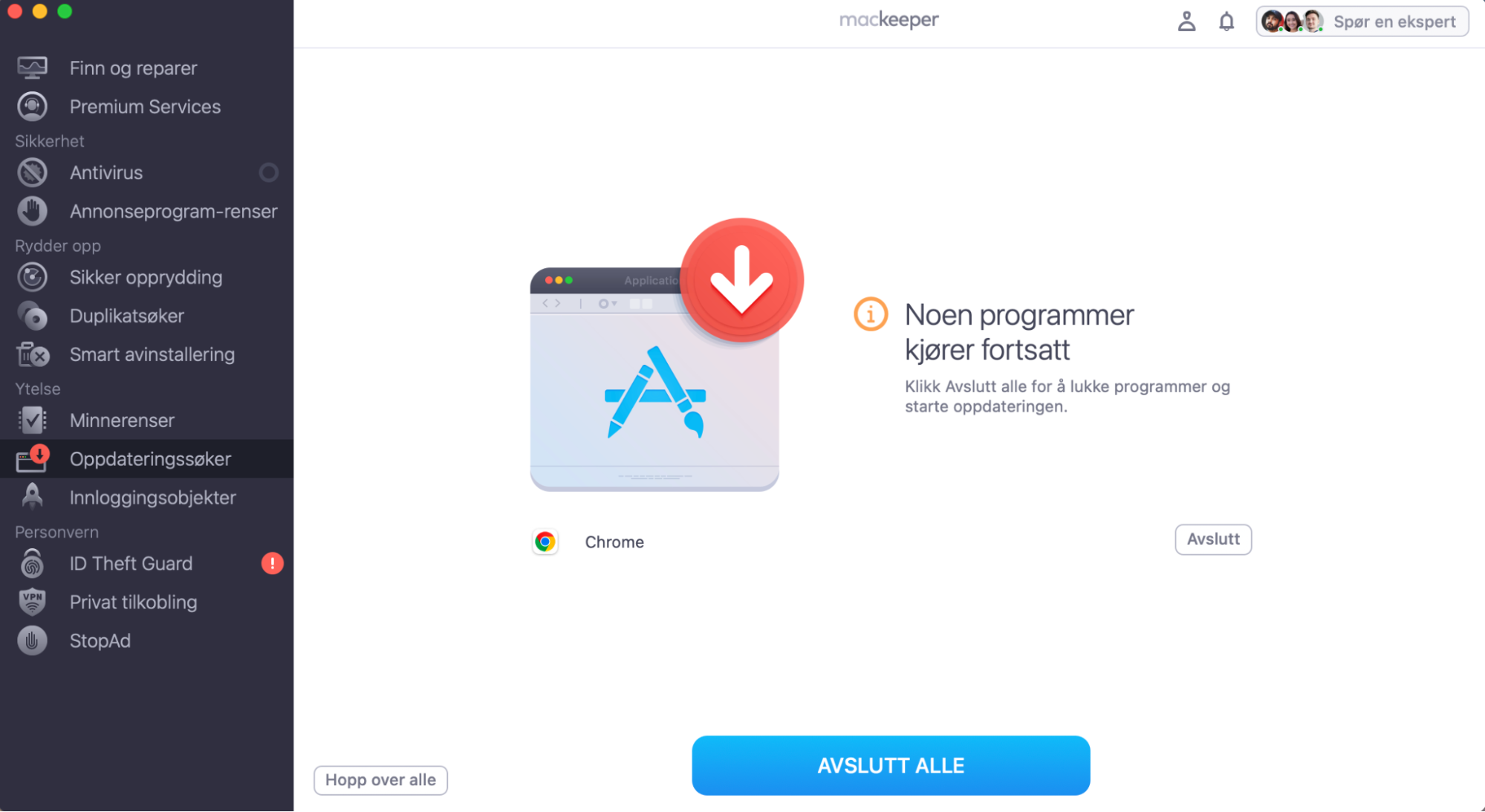 Vent til MacKeepers Oppdateringssøker er ferdig med å oppdatere de valgte appene.