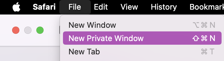To try browsing the website you’re having issues connecting to in private mode, re-open Safari and click on File > New Private Window.