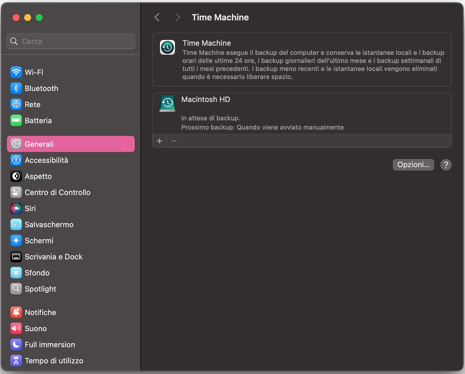 Per preparare i backup con Time Machine integrato in macOS, apri prima Impostazioni di Sistema. Poi scorri fino a Generali e fai clic su Time Machine.