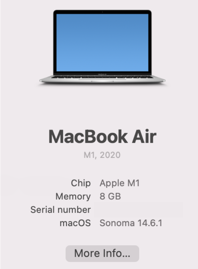 The pop-up box will show you your Chip, Memory, Serieal number and macOS information that you can then cross-reference with the Mac Ventura compatibility list to see if you can proceed.