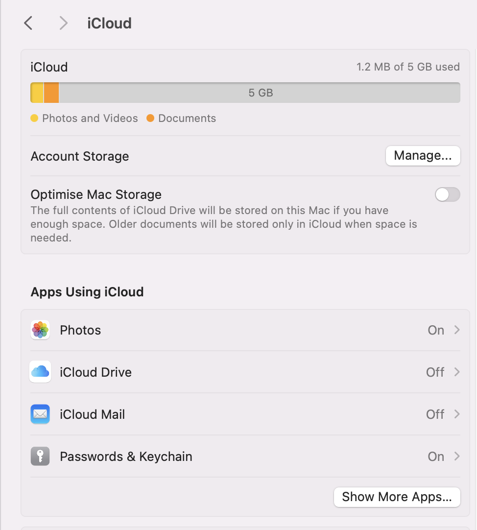 In your System Settings, click on iCloud and go to Show More Apps