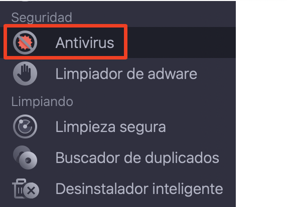Comprueba si tu MacBook tiene malware y elimínalo para evitar que tu pantalla sea observada. Para ello, abre MacKeeper y ve a Seguridad > Antivirus en la barra lateral.