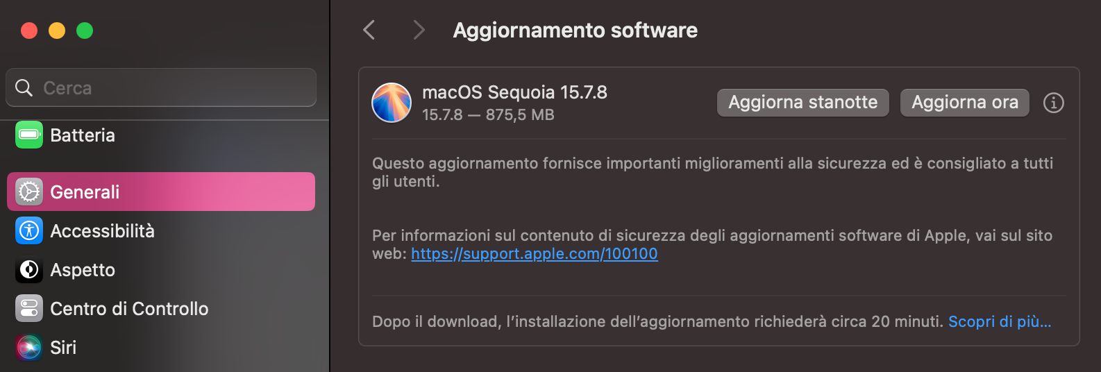 Controlla gli aggiornamenti di macOS per risolvere i problemi della fotocamera su un Mac. Per aggiornare macOS, vai su Impostazioni di Sistema > Generali > Aggiornamento Software. Se è disponibile un aggiornamento, vedrai un pulsante corrispondente.