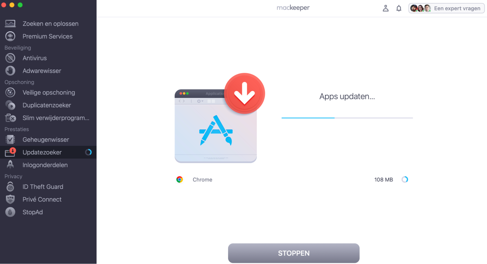 Wacht tot de Update Tracker van MacKeeper klaar is met het bijwerken van de geselecteerde apps.