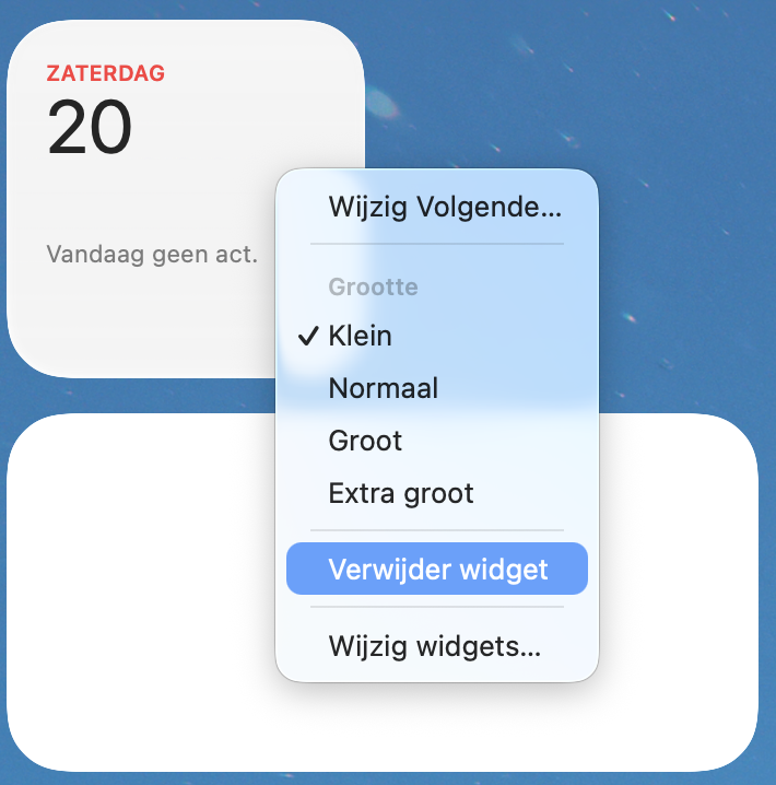 Klik met de rechtermuisknop op je bureaubladwidget en kies ‘Verwijder widget’.
