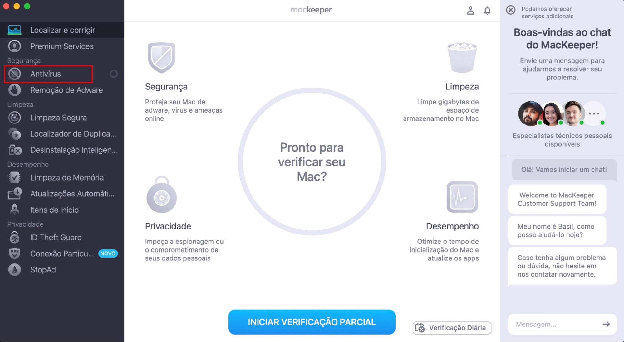 A maneira mais fácil de remover malware como trojans do seu Mac é usar uma ferramenta antivírus, como a do MacKeeper. Selecione-a no menu do MacKeeper.